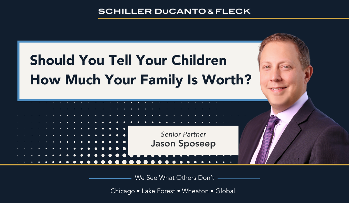 Promotional graphic from Schiller DuCanto & Fleck featuring Senior Partner Jason Sposeep. The graphic displays a professional headshot of Jason Sposeep on the right and the headline, 
