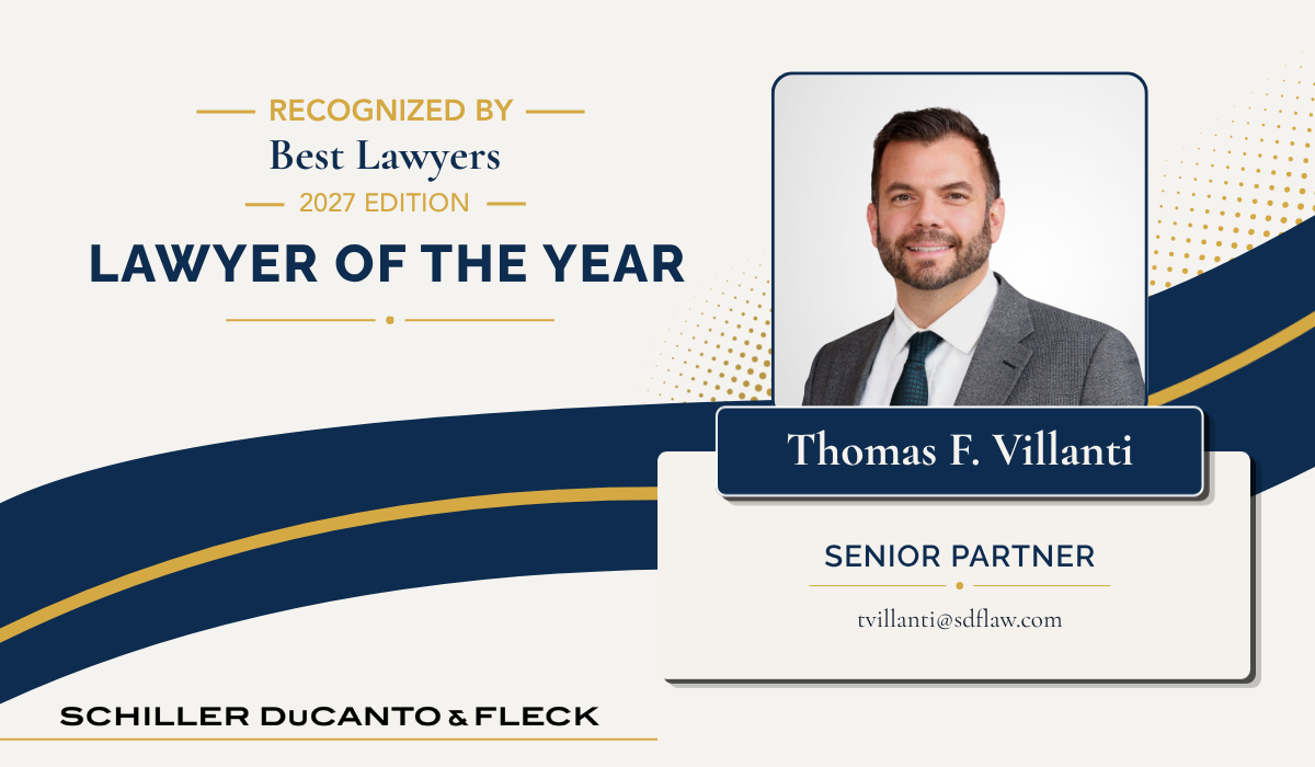 Graphic recognizing Thomas F. Villanti, Senior Partner at Schiller DuCanto & Fleck, as a Best Lawyers 2027 “Lawyer of the Year,” featuring his professional headshot and contact information.